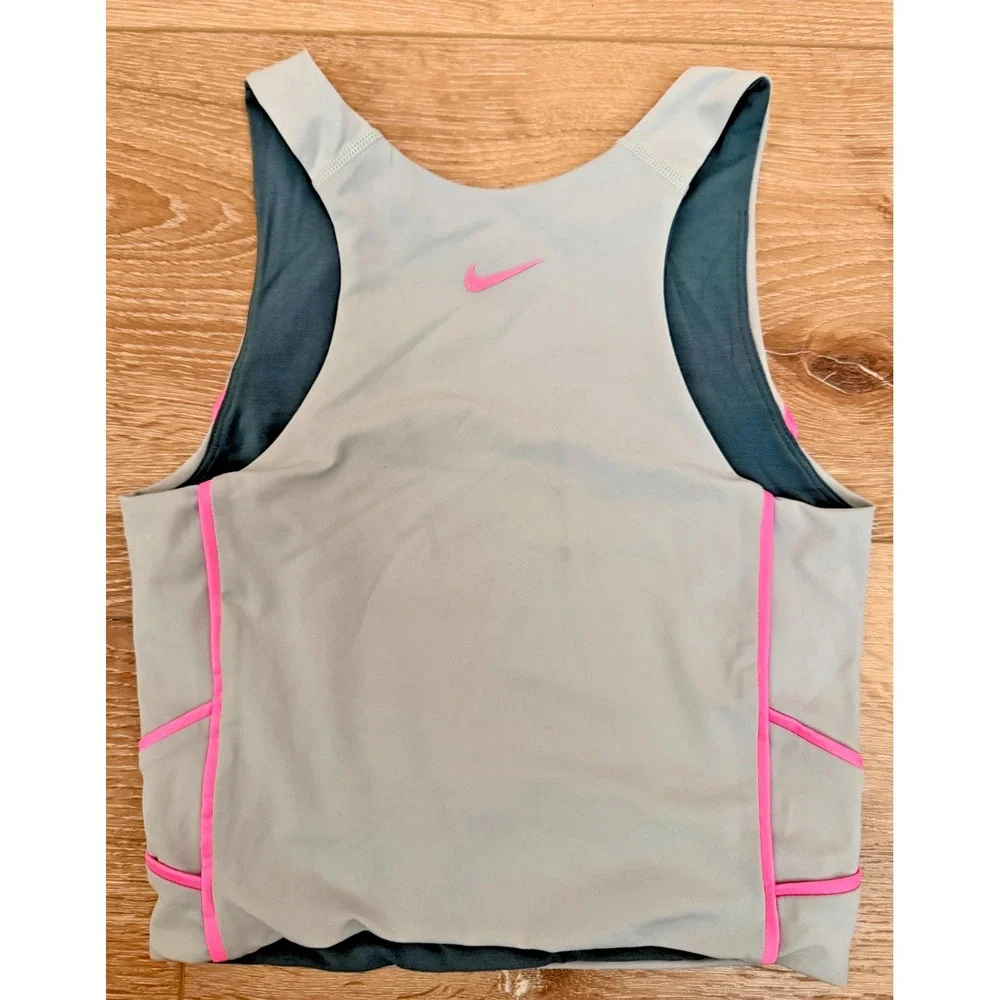 Nike Pro Dri-FIT Cropped Tank Top Womens XS Gray Pink Trim DQ6295-330
